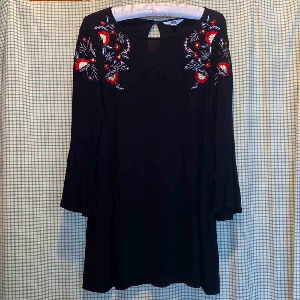 Black Embroidered 3/4 Sleeve Tunic/Dress
